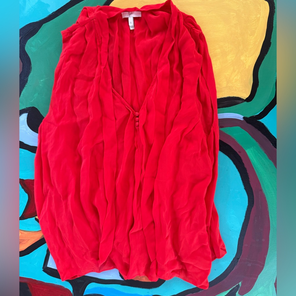 Joie Scarlet Silk Red Blouse Luxury Office Classy Bold Prep